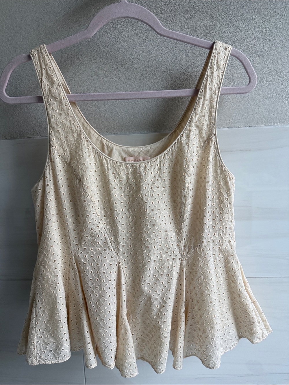 Rebecca Taylor Cream Eyelet Peplum Tank
